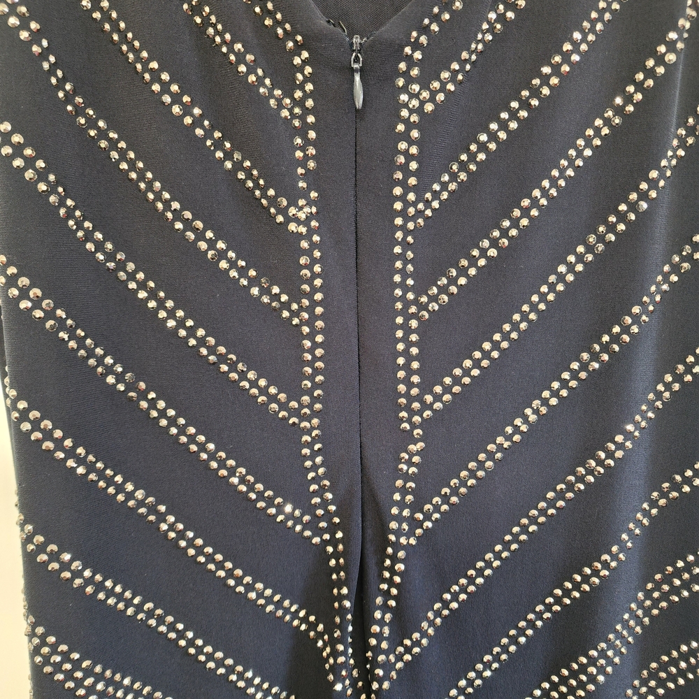 Carmen Marc Valvo Black Midi Dress with Silver Studded Accents - Picture 7 of 11